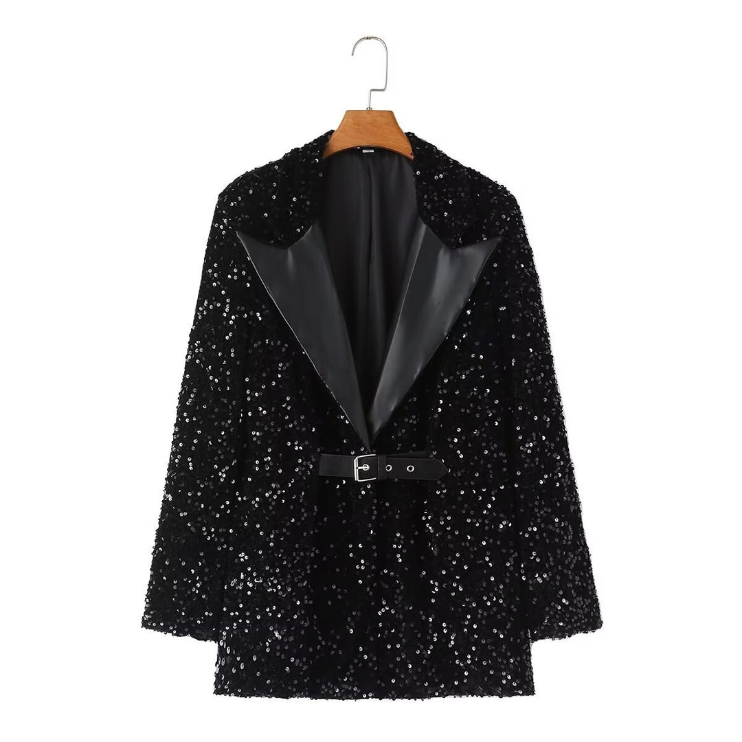 Femme Paillettenverzierte Blazer mit Gürtel Drune