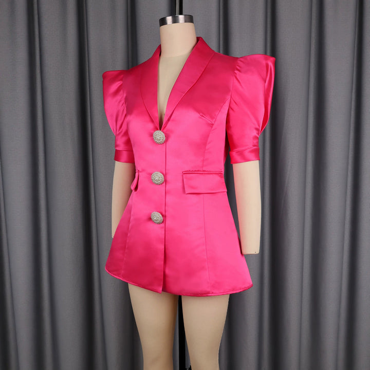 Damen Elegantes Blazer-Kleid mit Puffärmeln und Glitzerknöpfen Drune