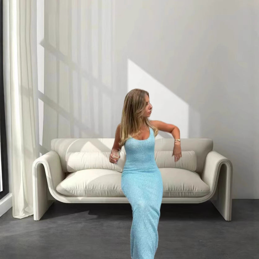 Damen nan schlankes Etui-Abendkleid mit Spaghettiträgern und dezentem Glitzereffekt Drune
