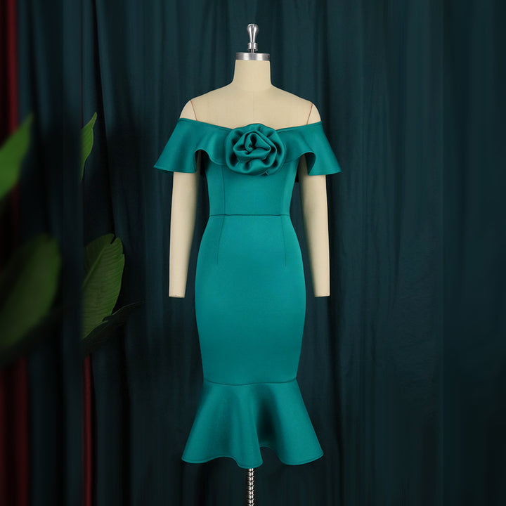 Damen figurbetontes Abendkleid mit Rüschendetails Drune