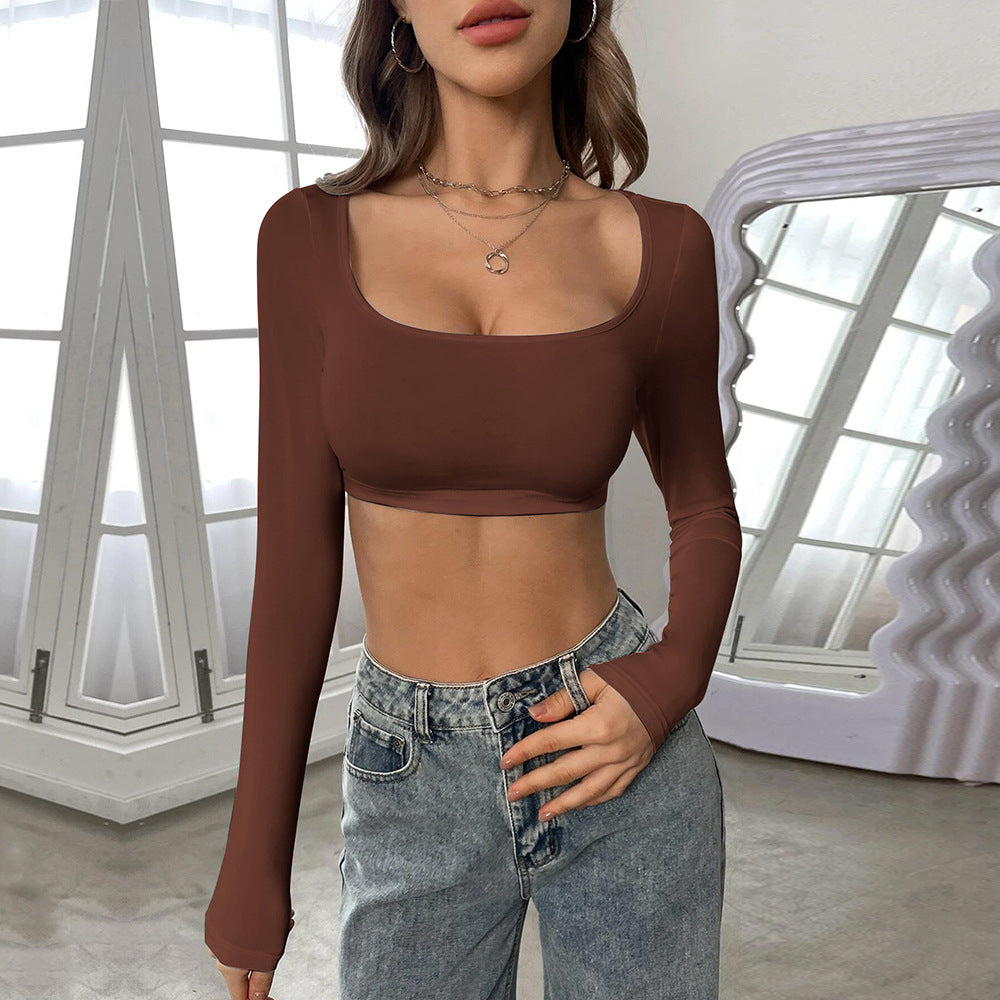 Damen Langarm Crop-Top mit elegantem Quadrat-Ausschnitt und komfortablem Schnitt Drune