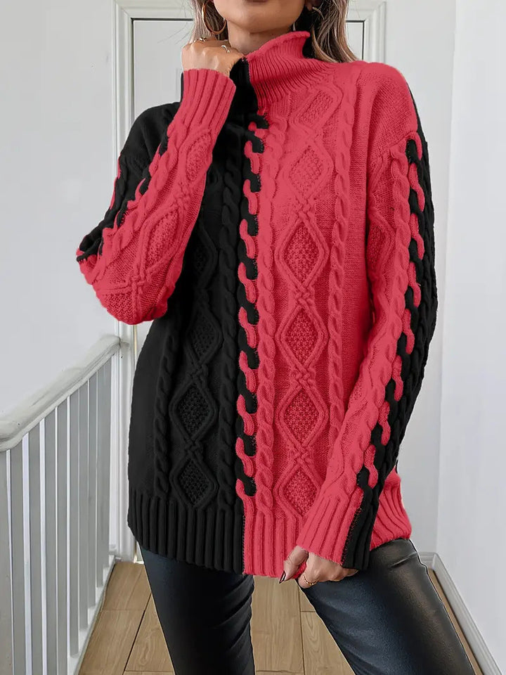 Damen Strickpullover mit stylischem Farbwechsel und Zopfdesign Drune