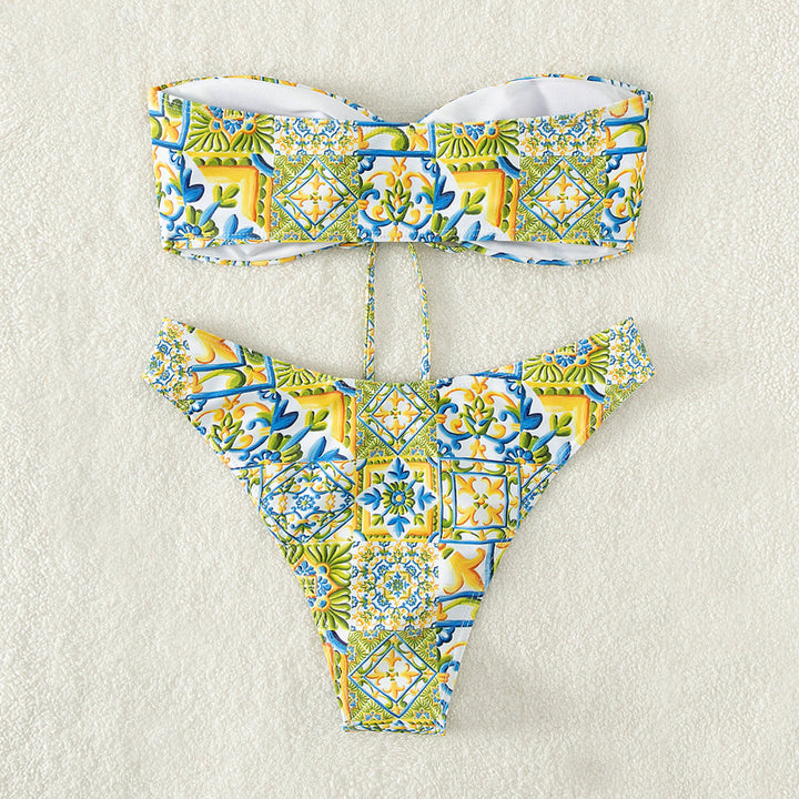 Damen Bandeau-Bikini mit raffiniertem Bindedetail und floralem Druck Drune
