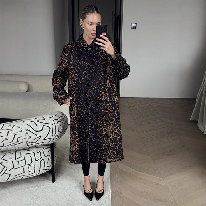 Damen Lange Tiermusterjacke Drune