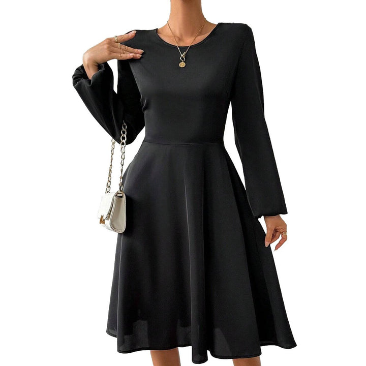 Damen A-linien Kleid mit elegantem Rundhalsausschnitt und weiten Ärmeln Drune