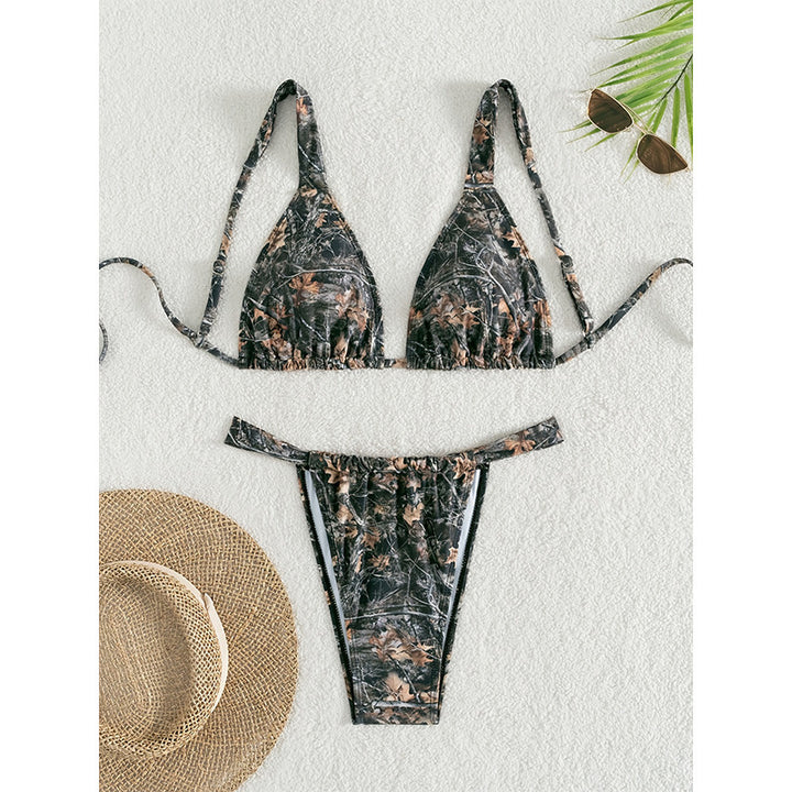 Damen Triangel-Bikini mit modischem Camouflage-Muster und verstellbaren Trägern Drune