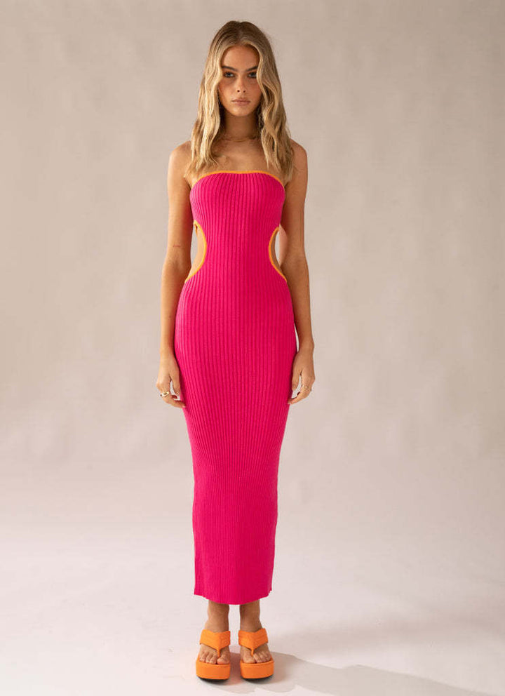 Damen elegantes Maxi-Kleid mit schulterfreiem Design und modischen Cut-Outs Drune