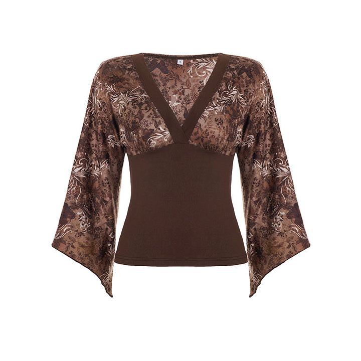 Damen Langarmbluse mit voluminösen Ärmeln und floralem Print Drune