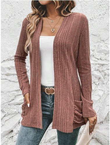 Damen Strickjacke mit offenem Design und praktischen Taschen Drune