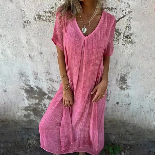 Damen Midikleid mit lässigem V-Ausschnitt und luftiger Passform Drune