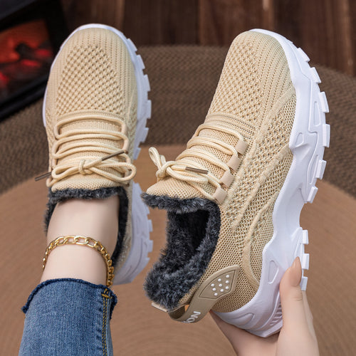 Damen nan gestrickter Winter-Chunky-Sneaker mit kuscheligem Kunstfellfutter und profilierter Dämpfsohle Drune