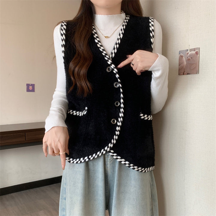 Damen Weste mit geflochtenen Akzenten und Knopfdetails Drune