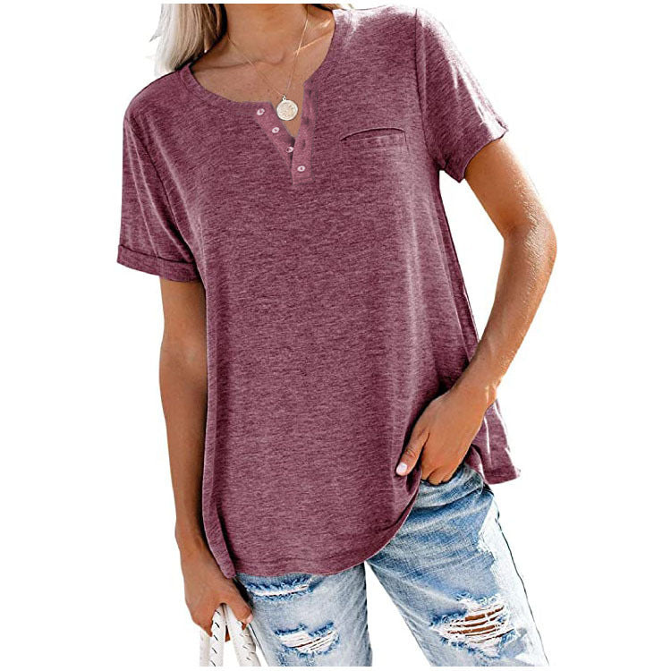 Damen Freizeit T-Shirt mit Knopfleiste und Brusttasche Drune