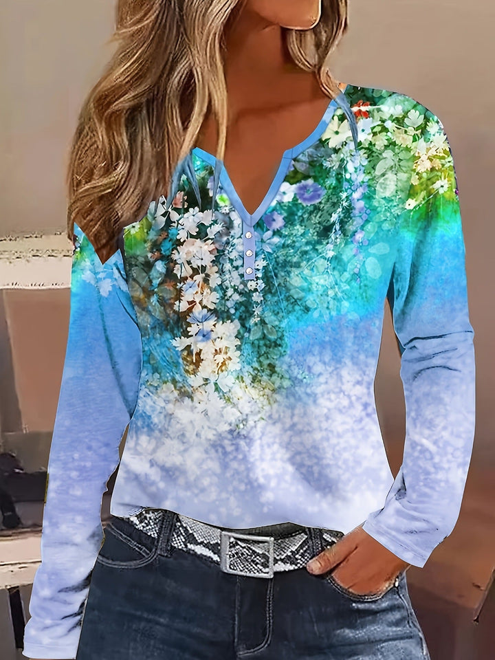 Drune | Floral Rundhals Langarmshirt