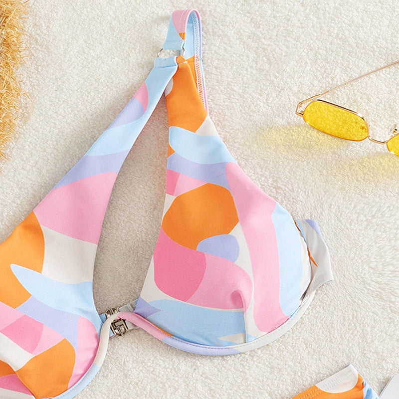 Damen Triangel-Bikini mit asymmetrischem Design und hohem Taillenbund Drune