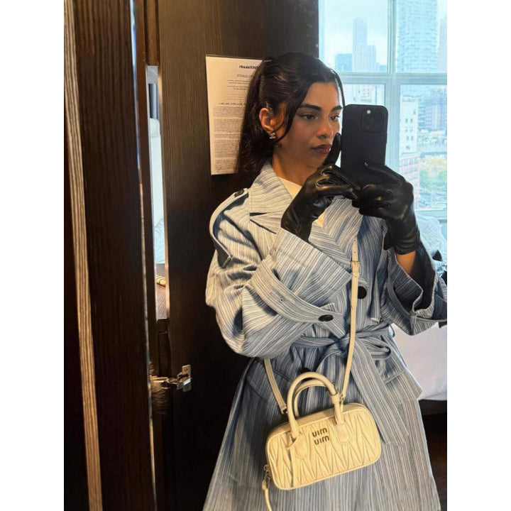 Damen Trenchcoat mit gestreiftem Design und Bindegürtel Drune