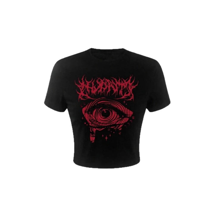 Damen Crop-T-Shirt mit künstlerischem Grafikdesign und auffälligem Statementdruck Drune