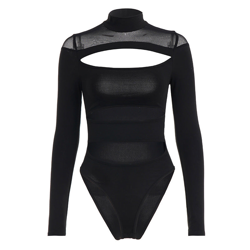 Damen Langarm Bodysuit mit raffiniertem Cut-Out-Design und elegantem Stehkragen Drune