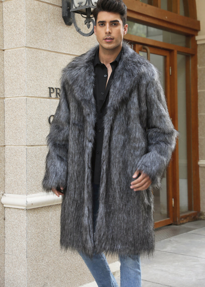 Herren Eleganter Kunstpelz-Mantel mit breitem Kragen und Relaxed Fit Drune