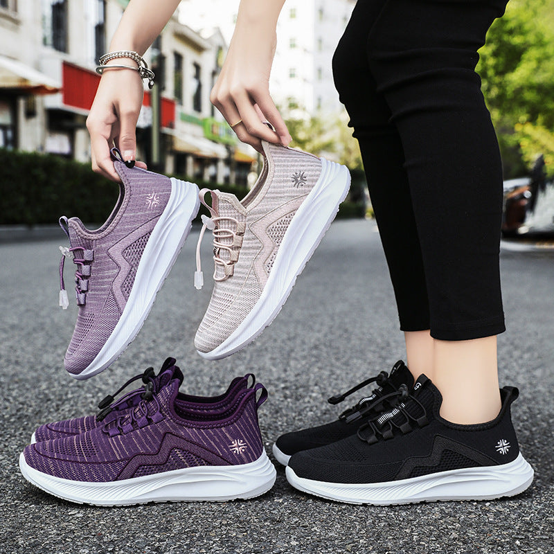 Damen nan gestrickte Slip-On-Sneaker mit elastischer Schnürung, gepolsterter Innenfütterung und dämpfender Profilsohle Drune