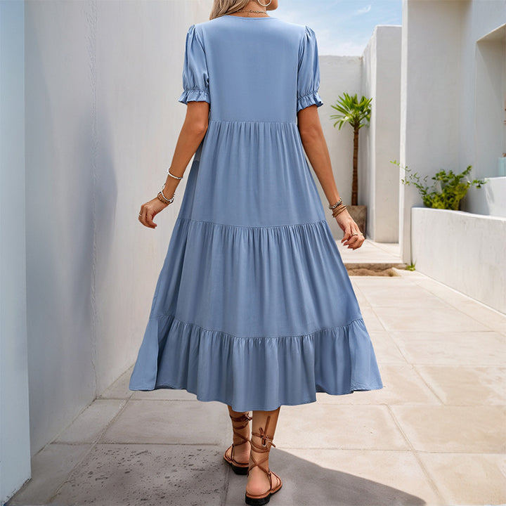 Damen Freizeit Maxikleid mit knopfverschluss und schwingendem Rock Drune