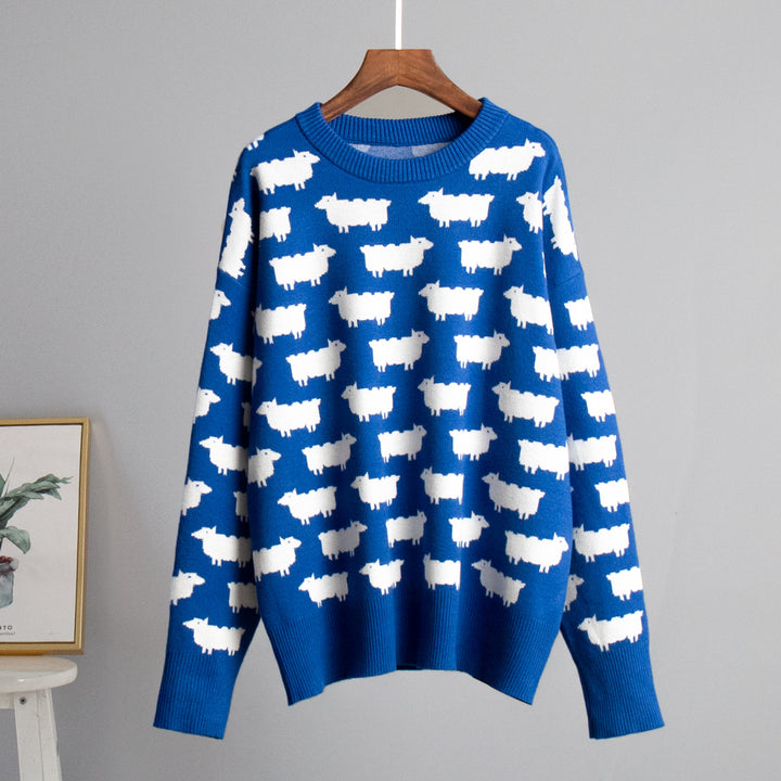 Damen Gemütlicher Pullover mit kreativem Schafe-Muster Drune