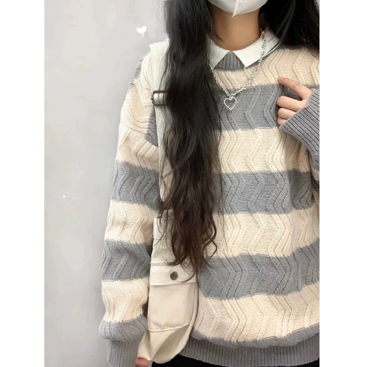 Damen Modischer Strickpullover mit strukturiertem Wellenmuster Drune