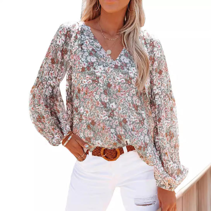 Damen Bluse mit floralen Mustern und luftigen Ärmeln Drune