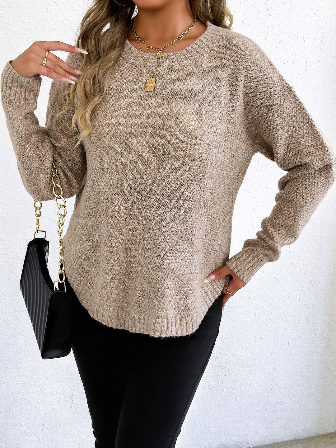 Damen lässiger Strickpullover mit hochwertigem Strukturmuster Drune