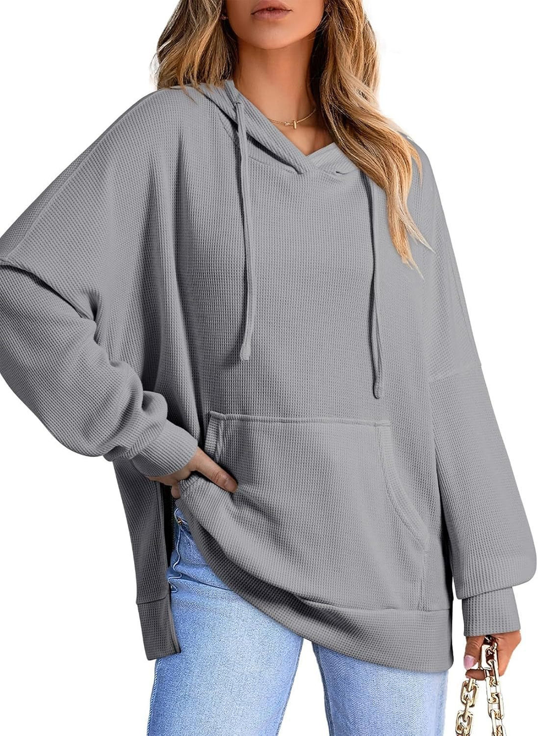 Damen oversized Kapuzenpullover aus Waffelpiqué Drune