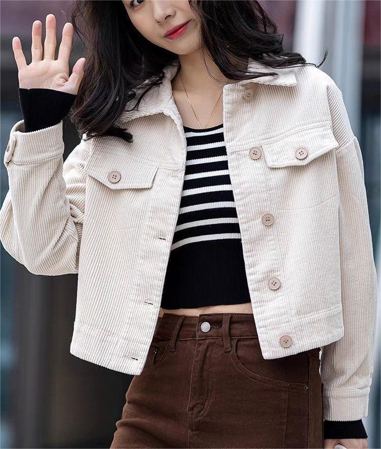 Damen Modische Kordjacke mit lässigem Schnitt und überschnittenen Schultern Drune