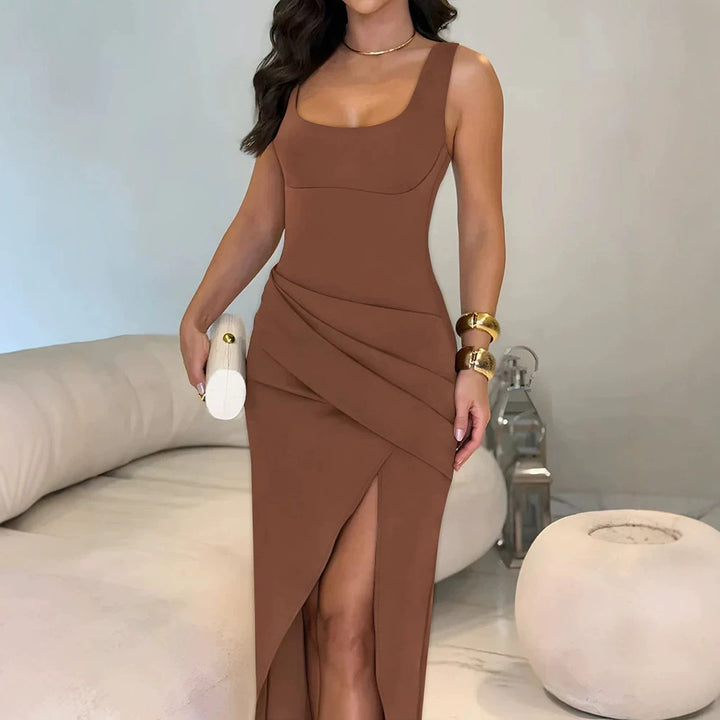Damen Elegantes Maxi-Kleid mit asymmetrischem Schnitt und hohem Schlitz Drune