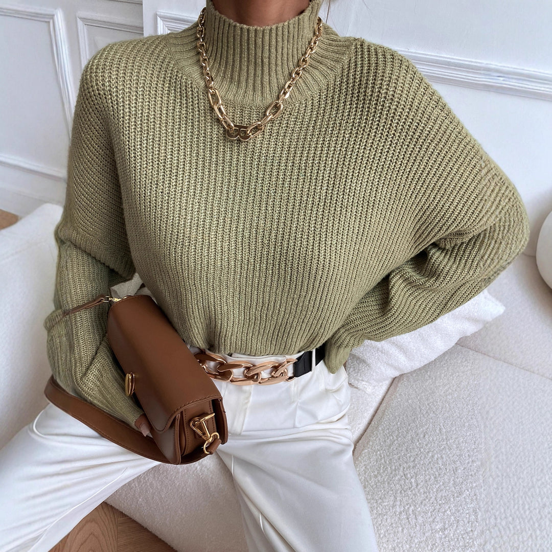 Damen Grober Strickpullover mit Stehkragen und überschnittenen Schultern Drune