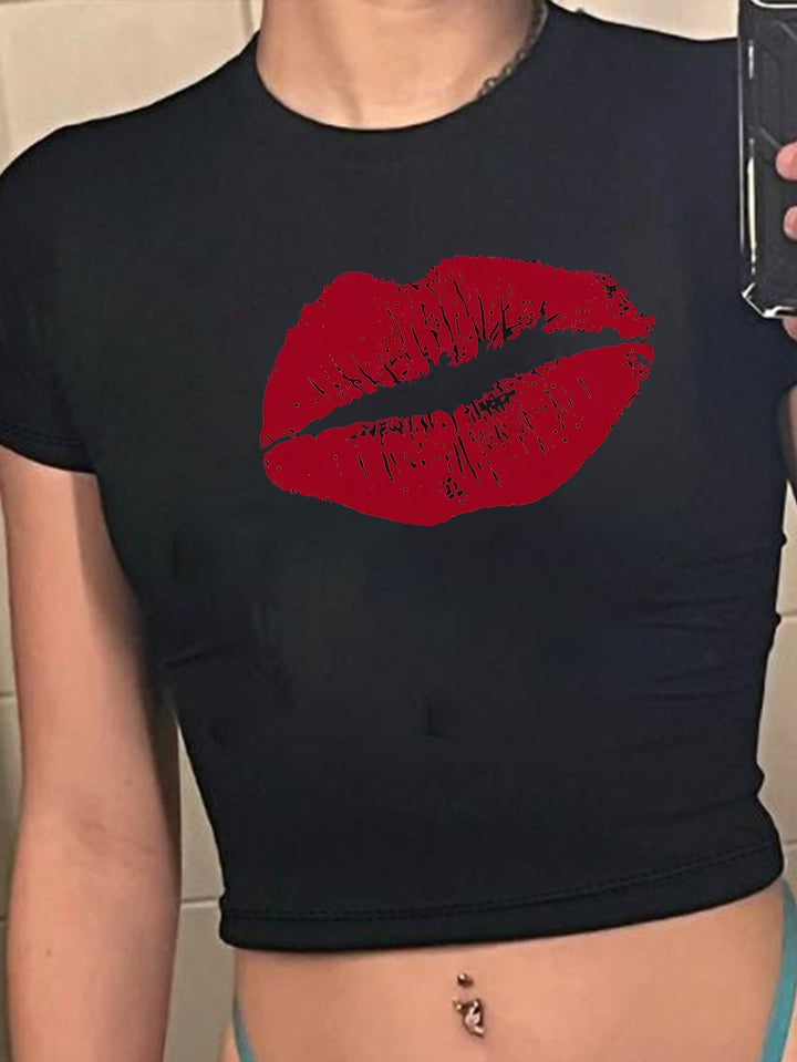 Damen Crop-T-Shirt mit kreativem Totenkopf-Design und figurbetontem Schnitt Drune