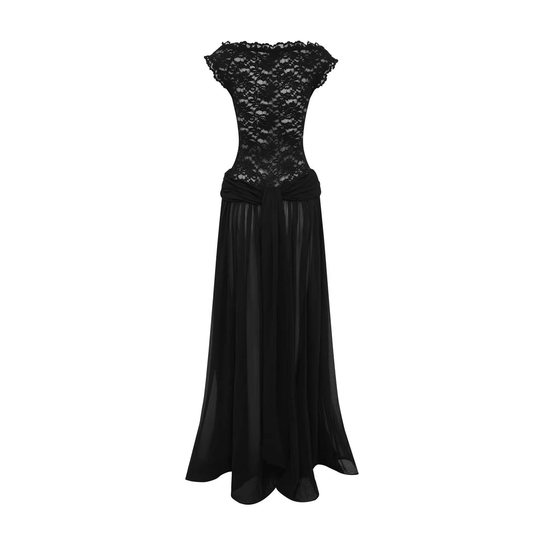 Damen Elegantes Spitzenmaxikleid mit fließendem Rock Drune
