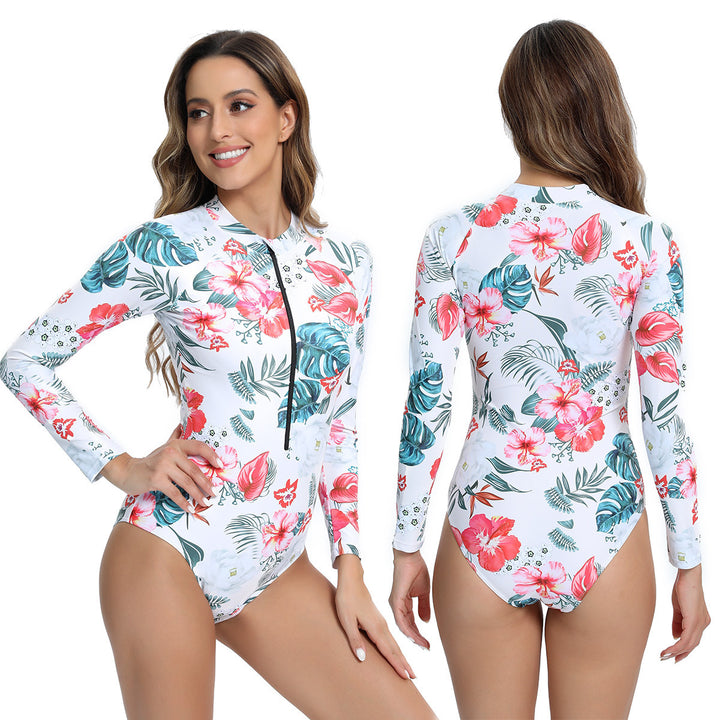 Damen Langarm Schwimmanzug mit Reißverschluss und modernem Marmor-Design Drune