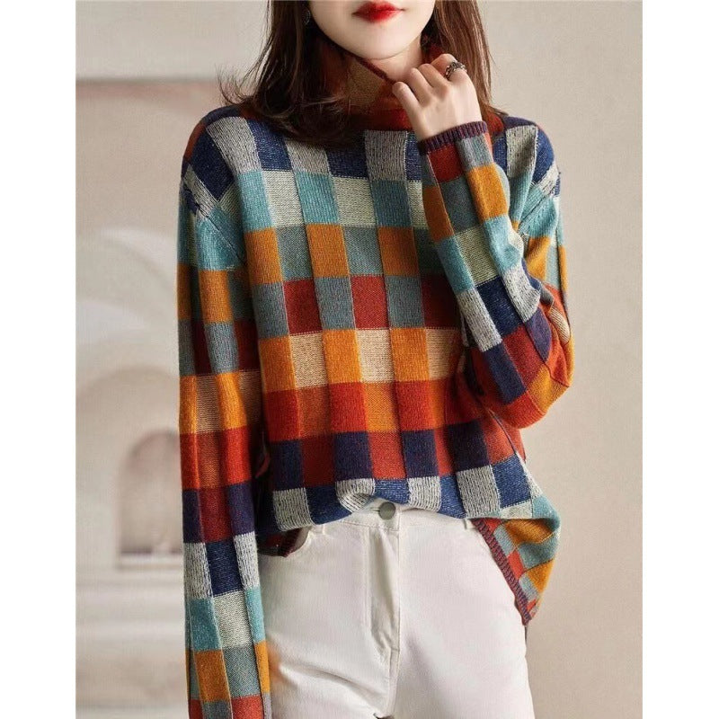 Damen oversized Pullover im Karomuster Drune