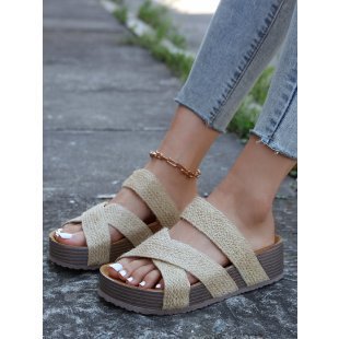 Damen bequeme Plattform-Sandalen mit geflochtenem Riemchendesign und rutschfester Sohle Drune