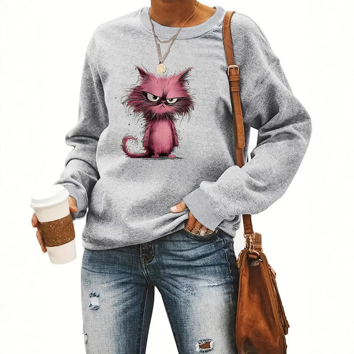 Damen Sweatshirt mit kreativem Katzenmotiv Drune