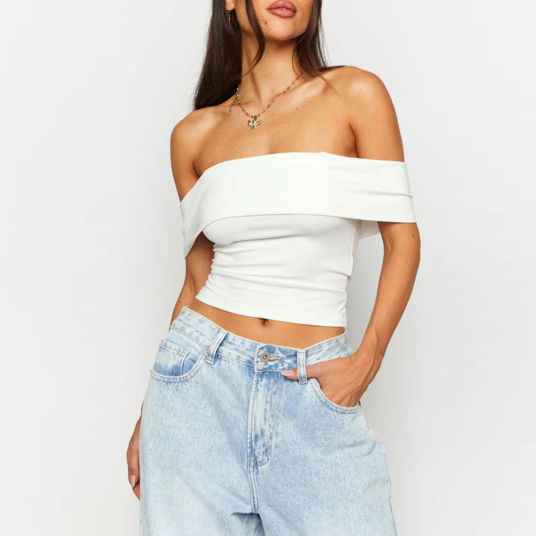Damen Off-Shoulder Crop-Top aus elastischem Material mit figurformendem Design Drune