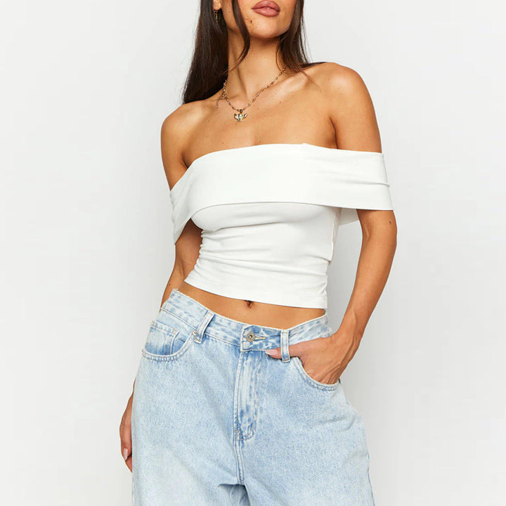 Damen Schulterfreies Crop-Top mit figurformendem Schnitt Drune