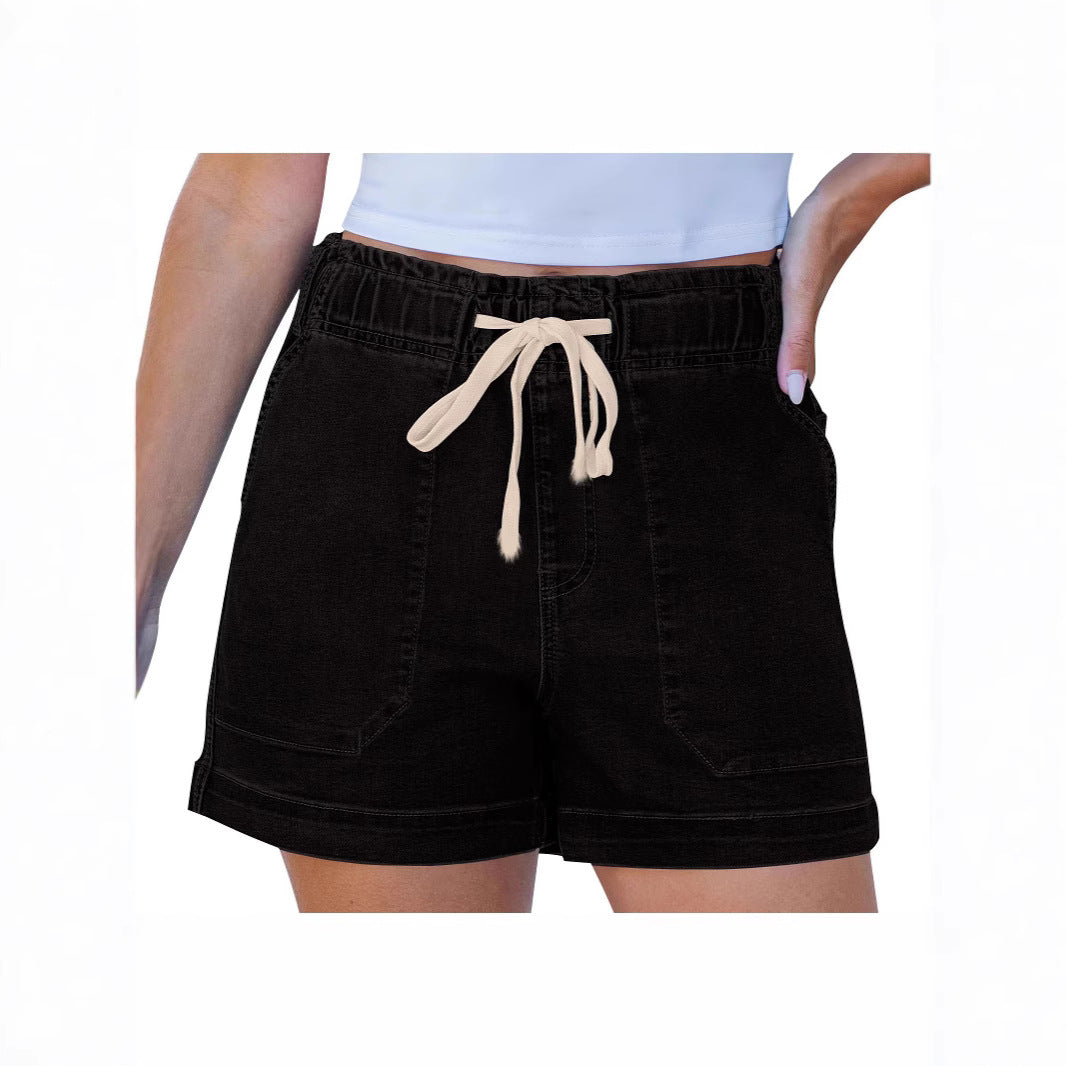 Damen bequeme Denim-Shorts mit Gummizug und praktischen Taschen Drune