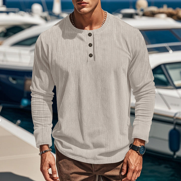 Herren Langarm-Henley-Shirt mit strukturiertem Design und Knopfdetails Drune