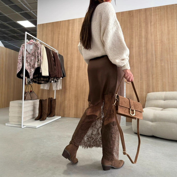 Damen eleganter Maxirock mit feiner Spitzenverzierung und fließendem Fall Drune