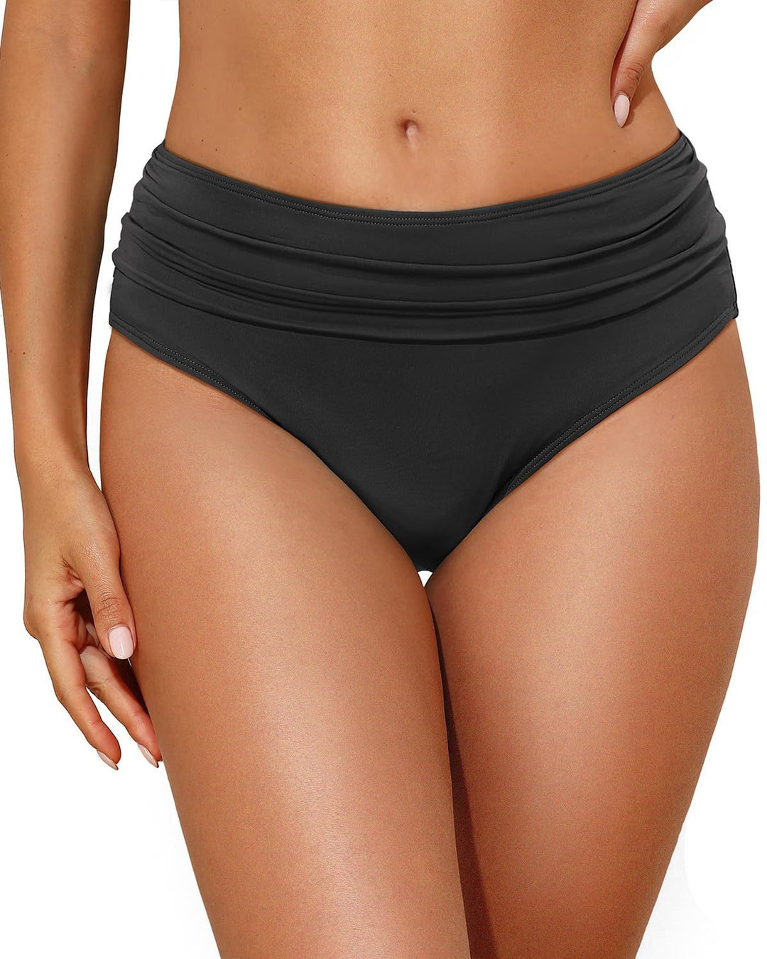 Damen Hochtaillierte Bikinihose mit eleganter Raffung Drune