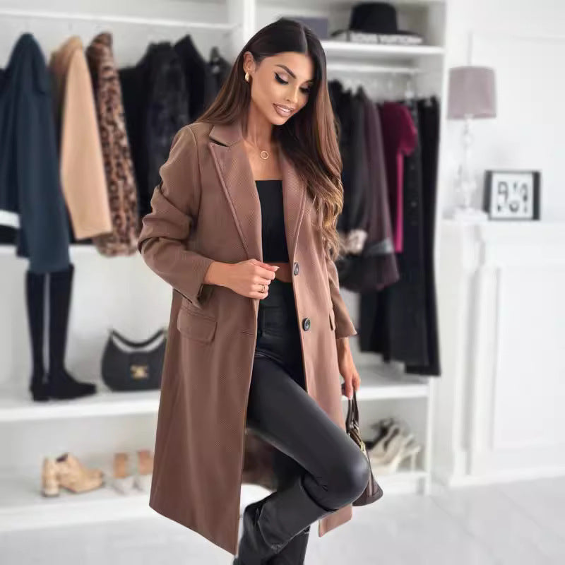 Damen Eleganter Damenmantel im modernen Nadelstreifen-Design Drune