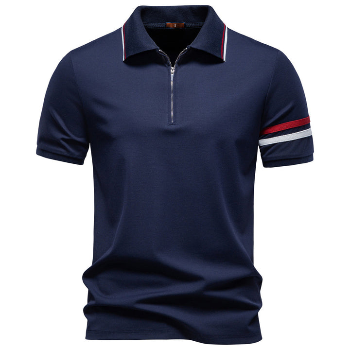 Herren nan atmungsaktives elastisches Poloshirt mit kurzem Reißverschluss und Kontraststreifen an Ärmeln Drune