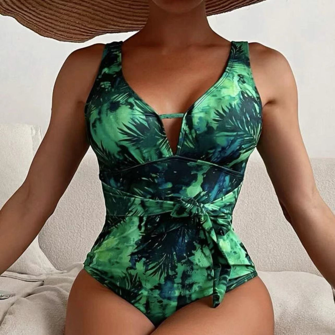 Damen Einteiler Badeanzug mit floralem Wickeldetail Drune