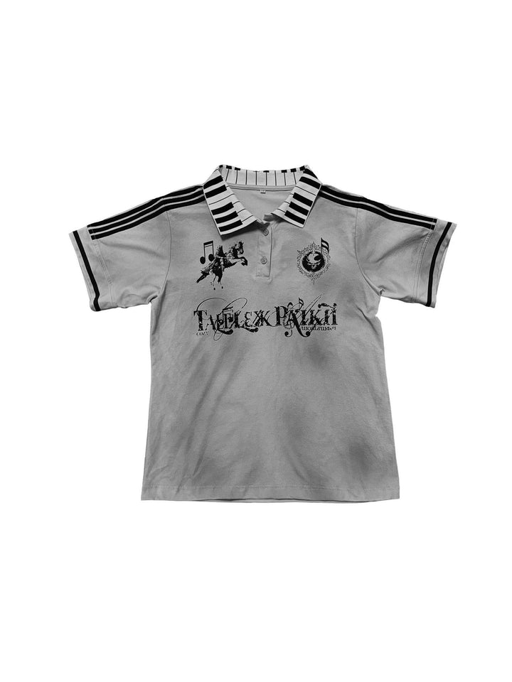 Damen Poloshirt mit kreativem Druck und Streifenmuster Drune