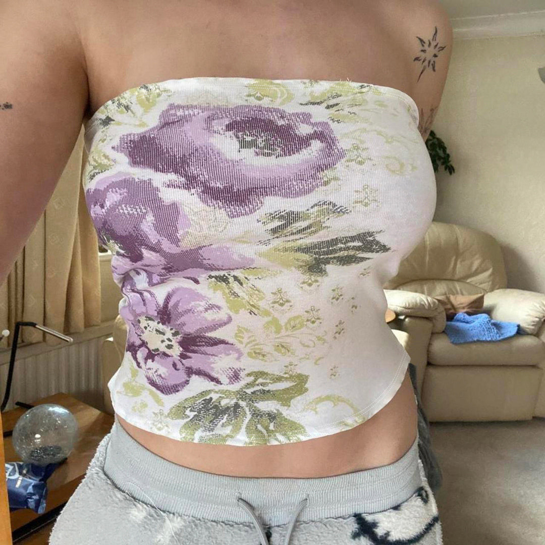Damen Bandeau-Top mit floraler Stickerei und elastischer Passform Drune